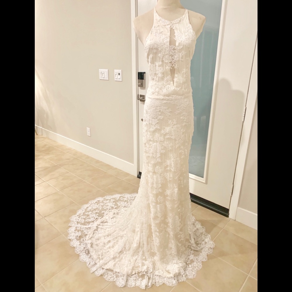 Olia Zavozina halter sequin lace wedding gown 8